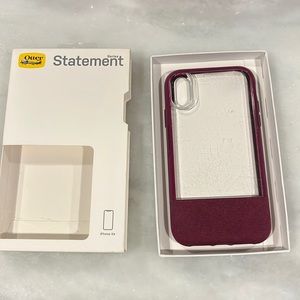 Otter box for IPhone XR.  Clear plastic on the front in dark purple case